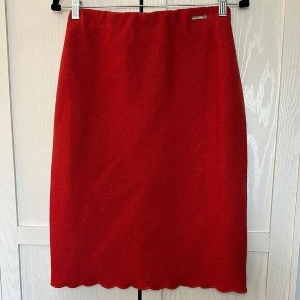 Vintage 00s Geiger Reddish Orange Wool Pencil Skirt with Scalloped Hem Size US 6
